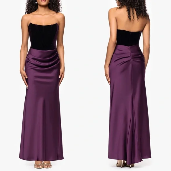 NEW Betsy & Adam PLUM Strapless CORSET Bustier VELVET & SATIN Draped GOWN 4 - Picture 13 of 13